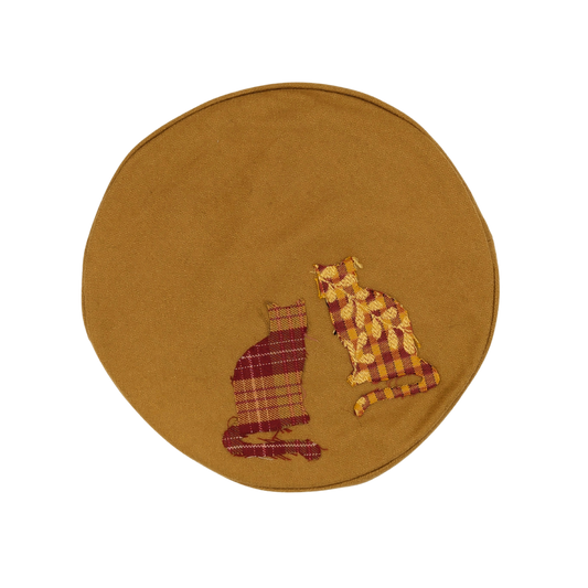 BÉRET PATCHWORK CHAT MOUTARDE