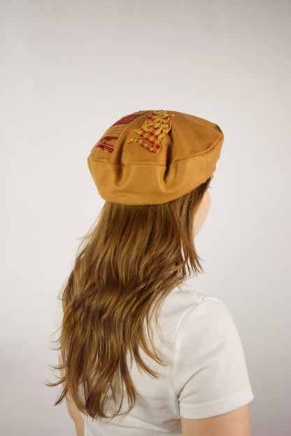 BÉRET PATCHWORK CHAT MOUTARDE